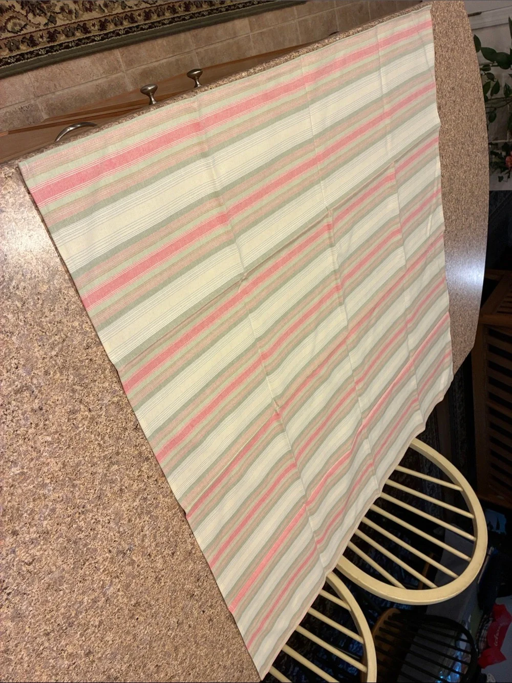 Longaberger 36” Cabana Stripe Fabric Square - Pink, Green & Cream SMELLS MUSTY